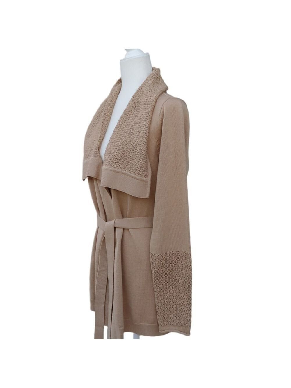 Calvin Klein Belted Wool Blend Wrap Cardigan Coat in Camel Tan Women's Large - Picture 5 of 16